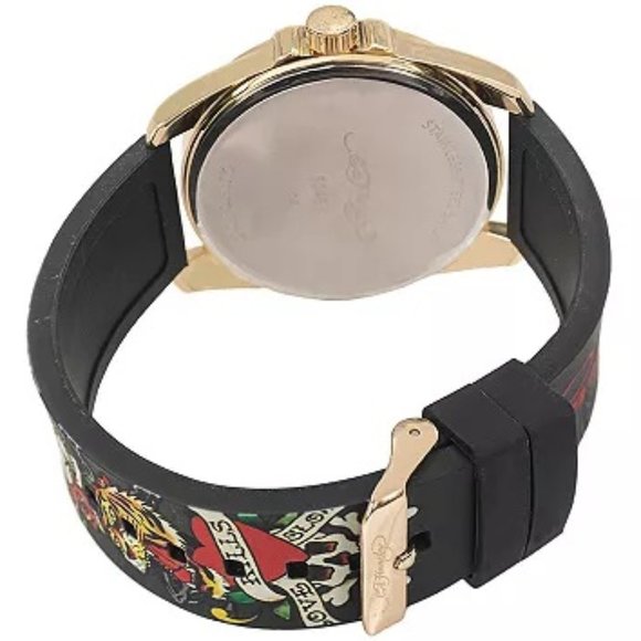ED HARDY GOTH GOLD SKULL MULTICOLOR PRINT SILICONE STRAP MEN'S WATCH**NEW! - Picture 4 of 9
